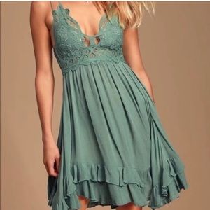 Free People Adella mini slip dress in sea foam, size S. Gently worn.